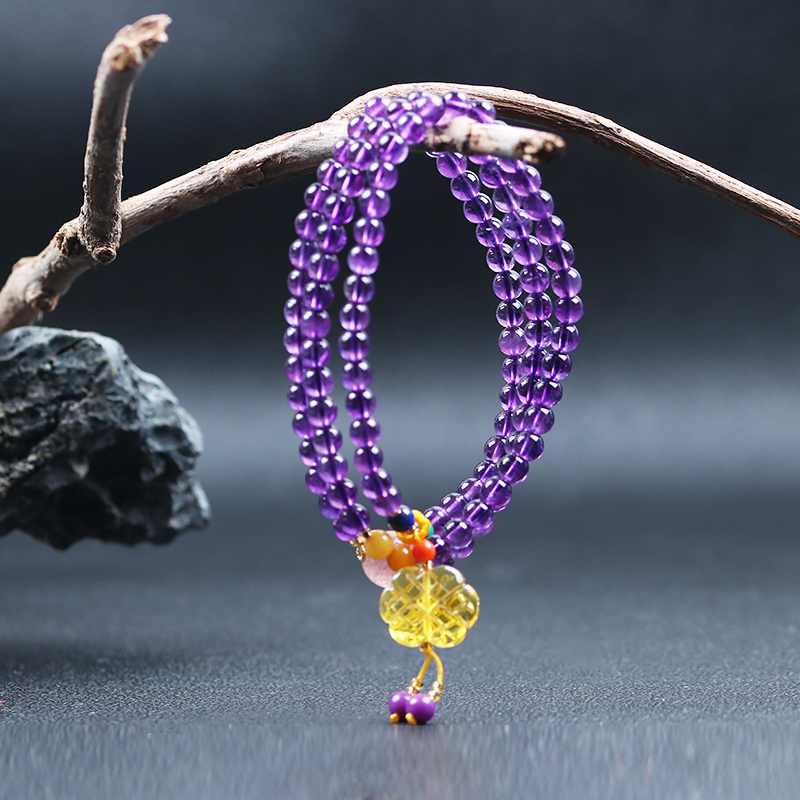 收藏级紫水晶手链冰种天然紫色水晶助学业单圈原石