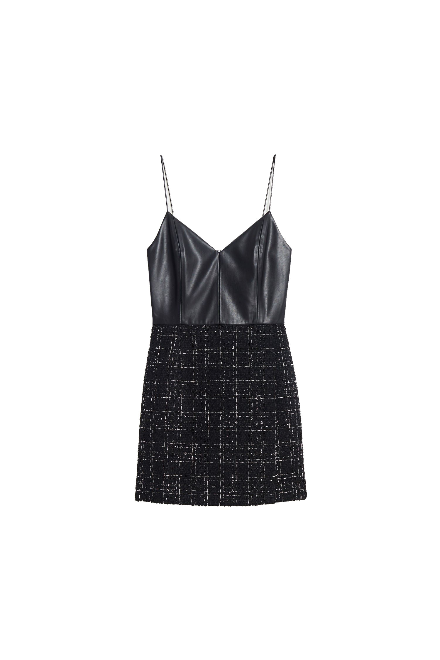 faux-leather-and-tweed-mini-dress