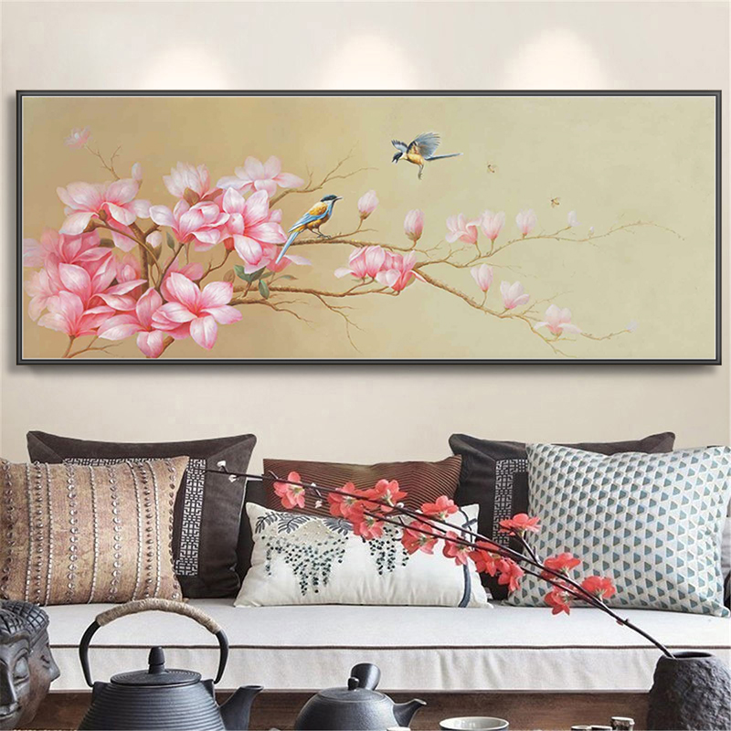 观心融合空间版权油画《鸟语花香》60*160cm