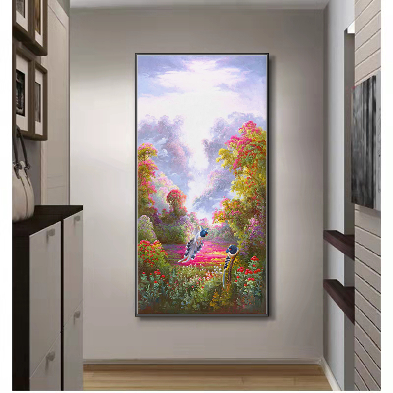 观心融合空间版权油画《鸟语花香》60*120cm