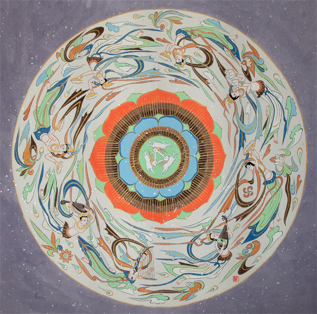 三兔飞天藻井  66x64cm