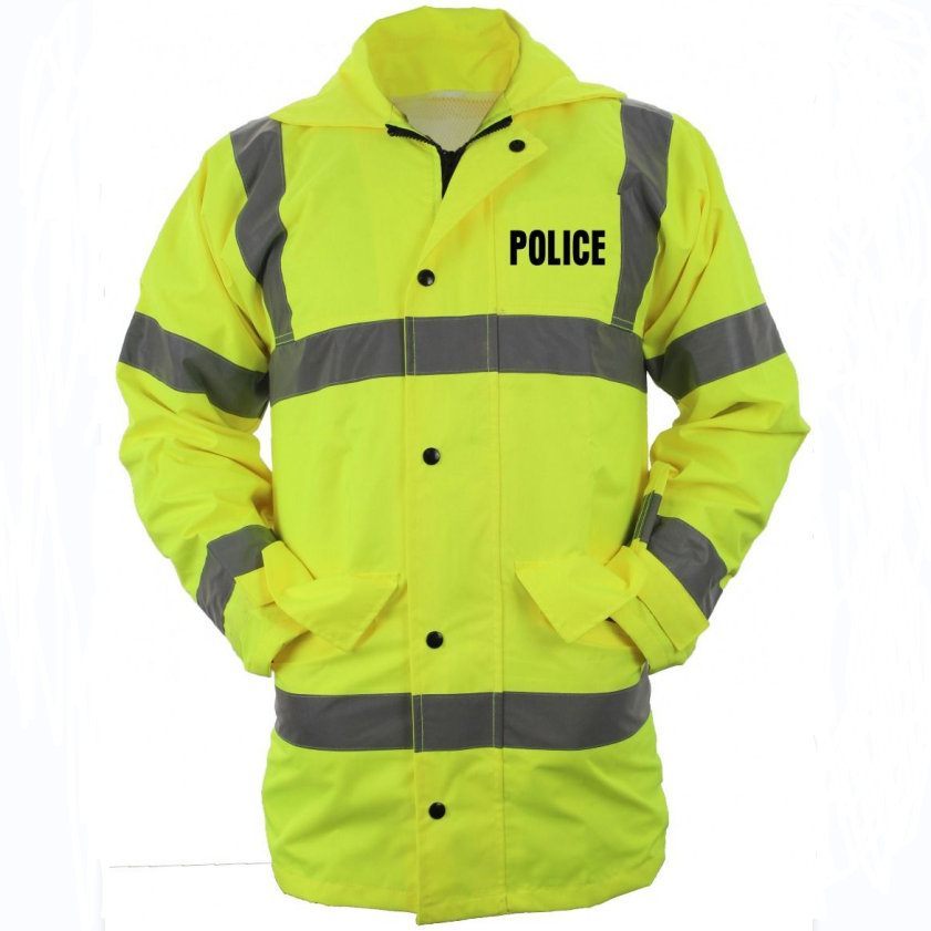 HIGH VISIBILITY RAINCOAT WITH REFLECTIVE STRIPES