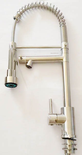 Commerical Brass Kitchen Faucet with Pull Down Sprayer, Double Handle Kitchen Sink Faucet