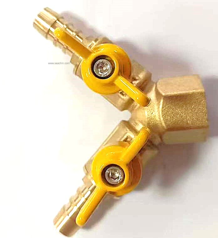 Double Fork Gas Valve Switch Horn Brass Inner and Outer Wire V Type Three-way Gas Ball Valve