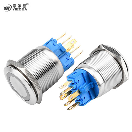 22mm金属按钮开关防水圆环形带灯自锁复位启动开关5v12V24v