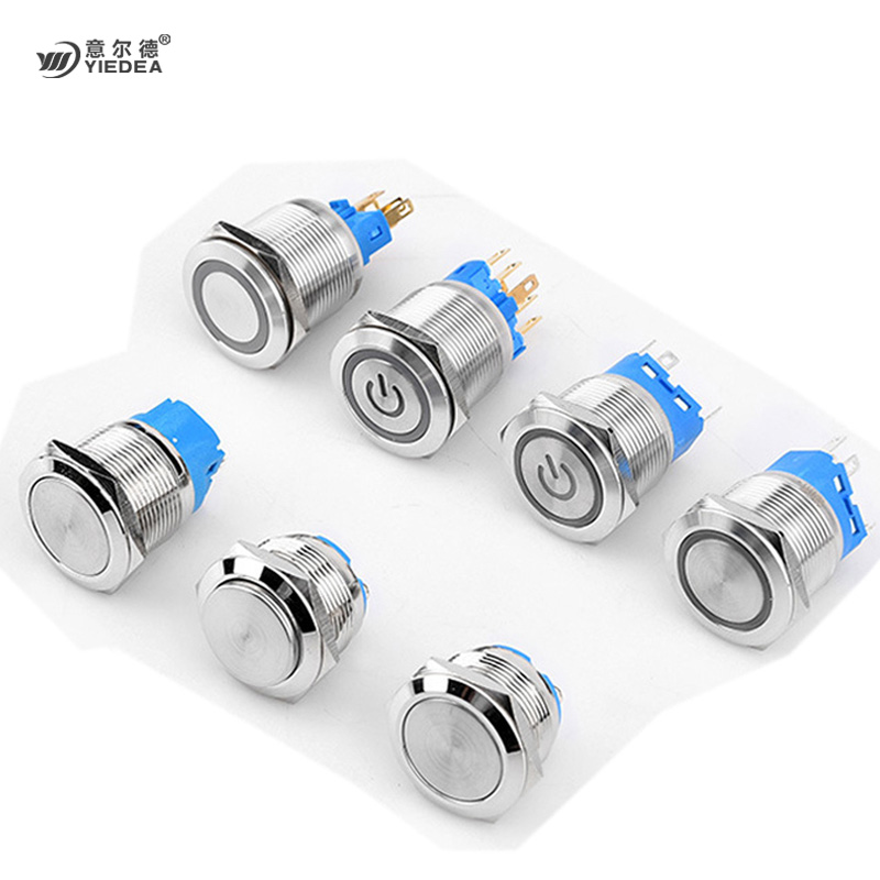 22mm金属按钮开关防水圆环形带灯自锁复位启动开关5v12V24v