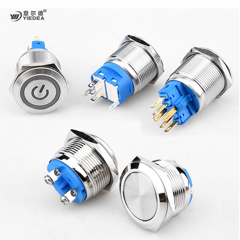 22mm金属按钮开关防水圆环形带灯自锁复位启动开关5v12V24v