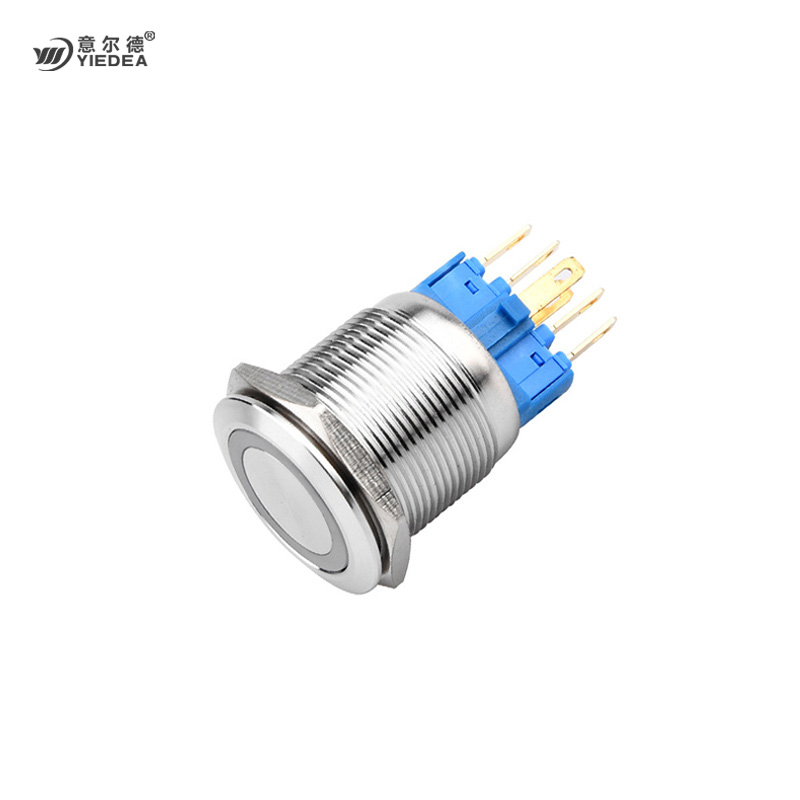22mm金属按钮开关防水圆环形带灯自锁复位启动开关5v12V24v
