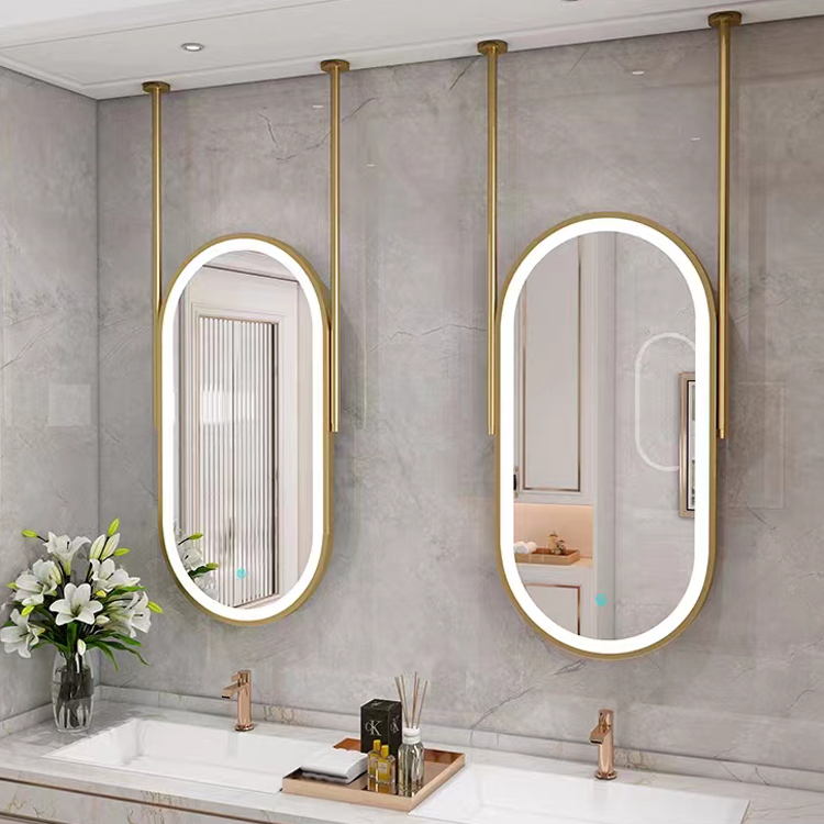 Elliptical stainless steel double-sided suspended light mirror