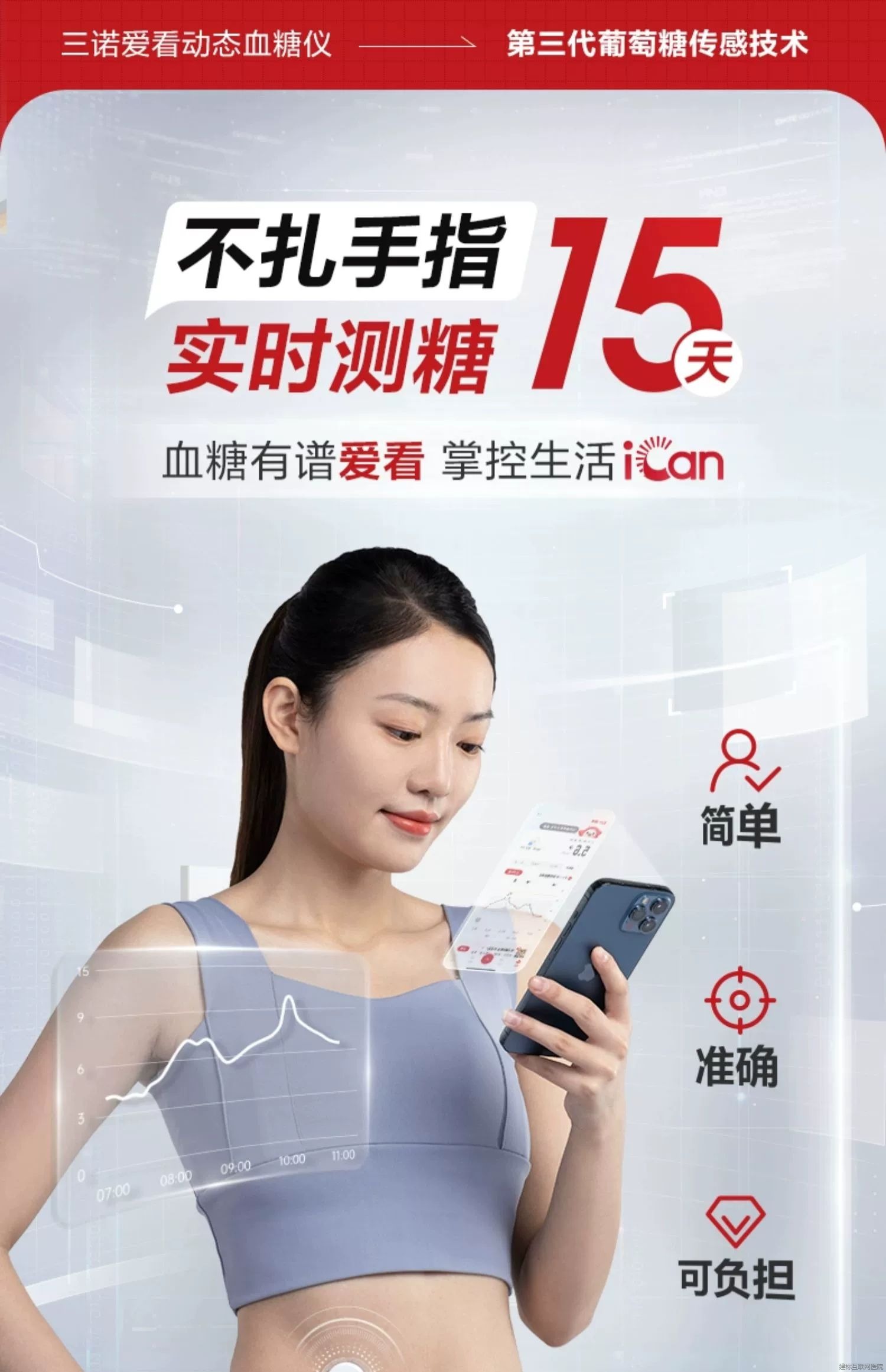 三诺爱看动态血糖仪家用测不扎针试精准24小时血糖监测传感器官方