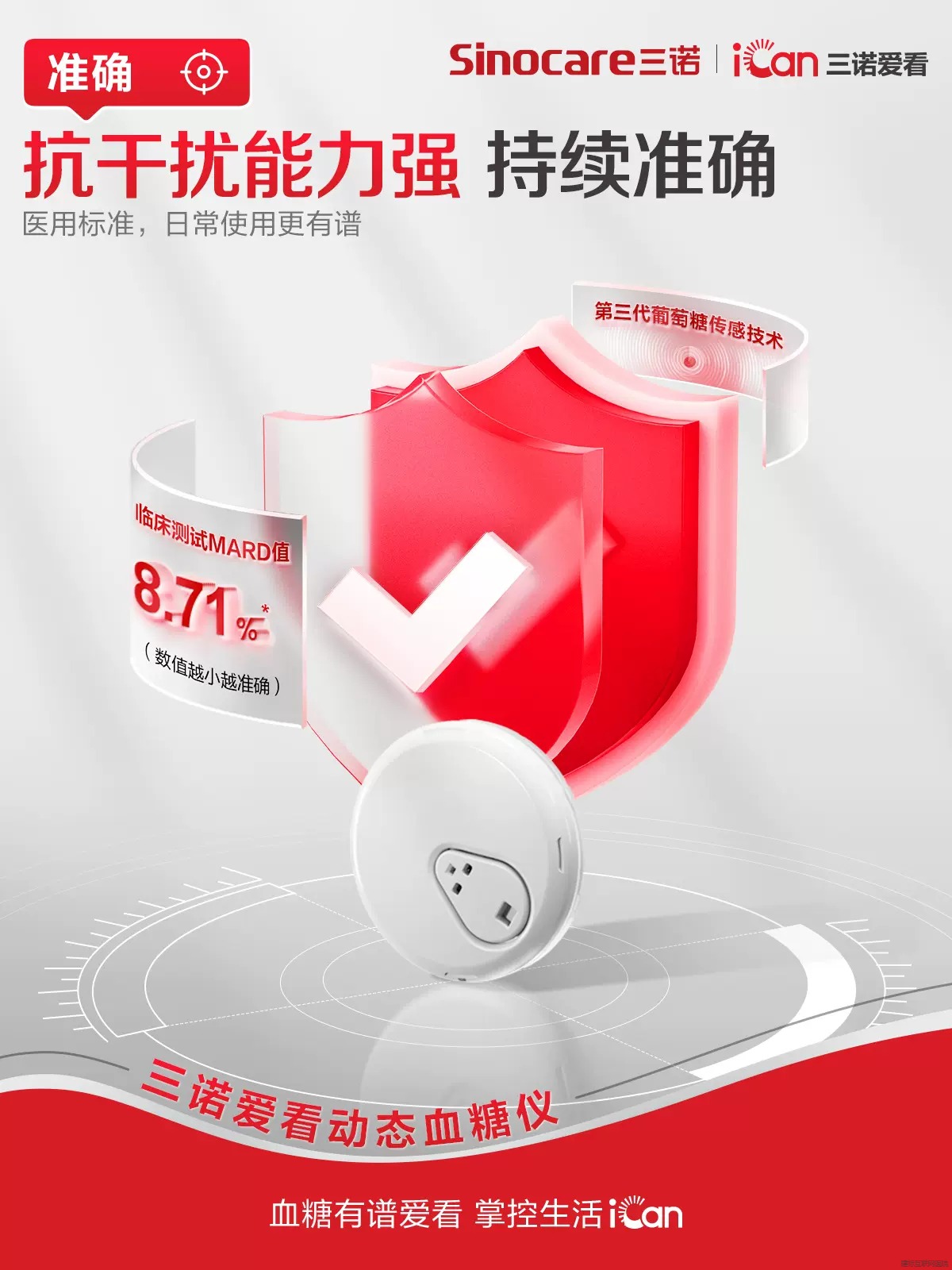 三诺爱看动态血糖仪家用测不扎针试精准24小时血糖监测传感器官方
