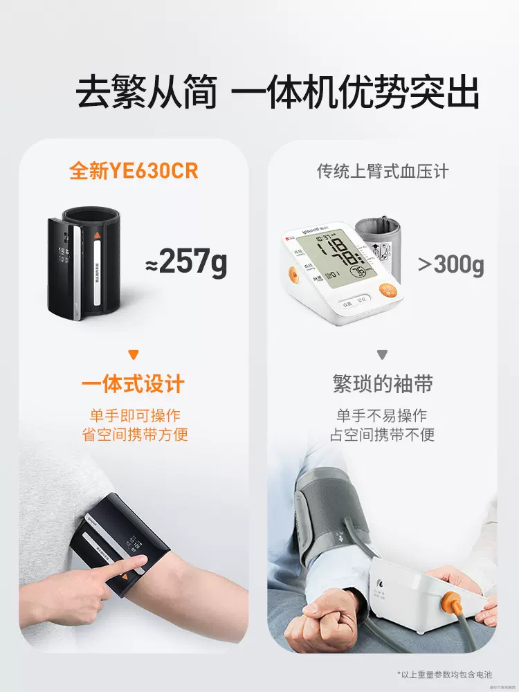 鱼跃电子血压测量仪家用高精准血压计智能蓝牙一体机充电款630CR