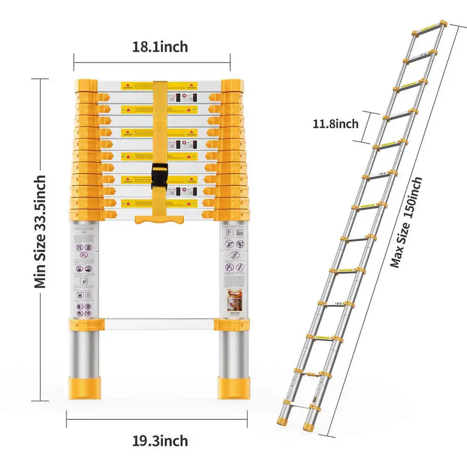 3.8m/12.5ft Retractable Single Telescopic Ladder one side step single aluminium alloy telesteps telescopic ladder