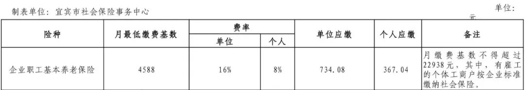 宜宾养老保险标准
