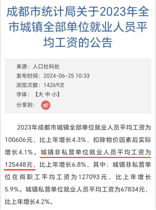 城镇非私营单位就业人员平均工资125448