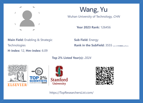 王宇教授入选2024年《全球前2％顶尖科学家2024榜单》