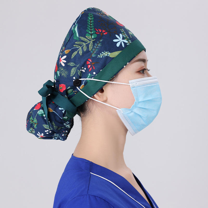 Hot sell Women's long hair cotton hospital sanitary hat, surgical hat, sweatcloth, button beauty salon, dental kitchen hat YYFZ003