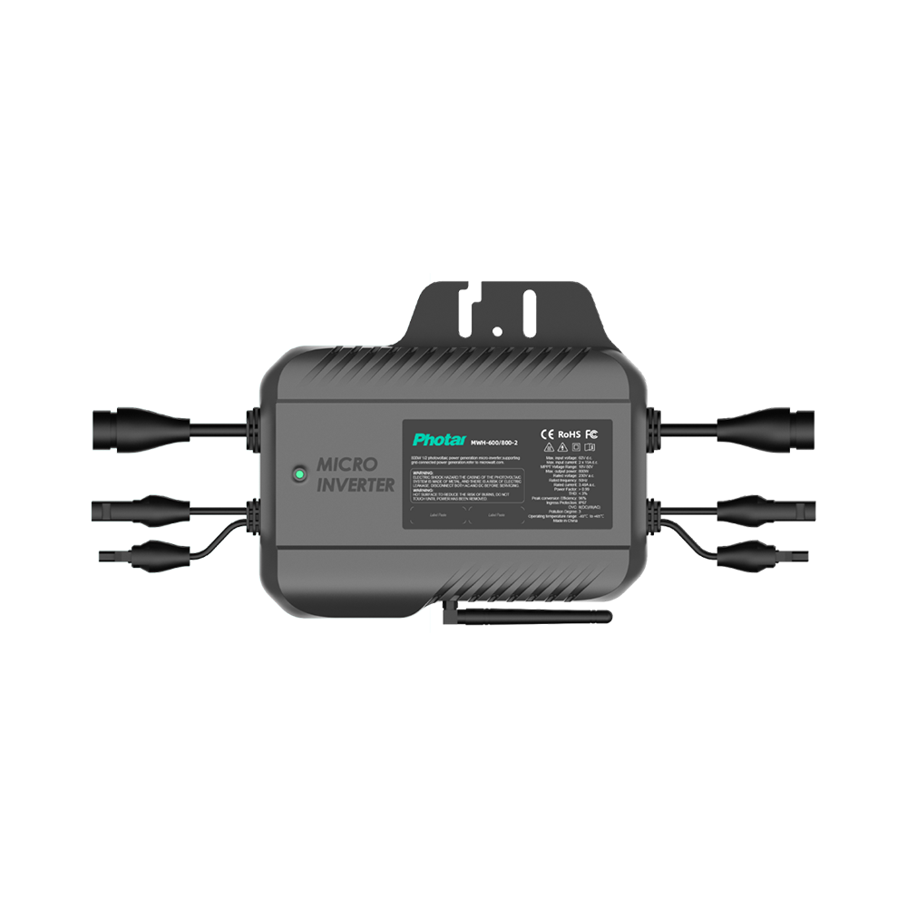 额定输出功率：600W/800W
最大输入电压：60V
内置2组MPPT组件级控制；
支持外接2个PV光伏组件;
支持安规、EMC、Rohs2.0、IP67认证；
支持德国并网认证；