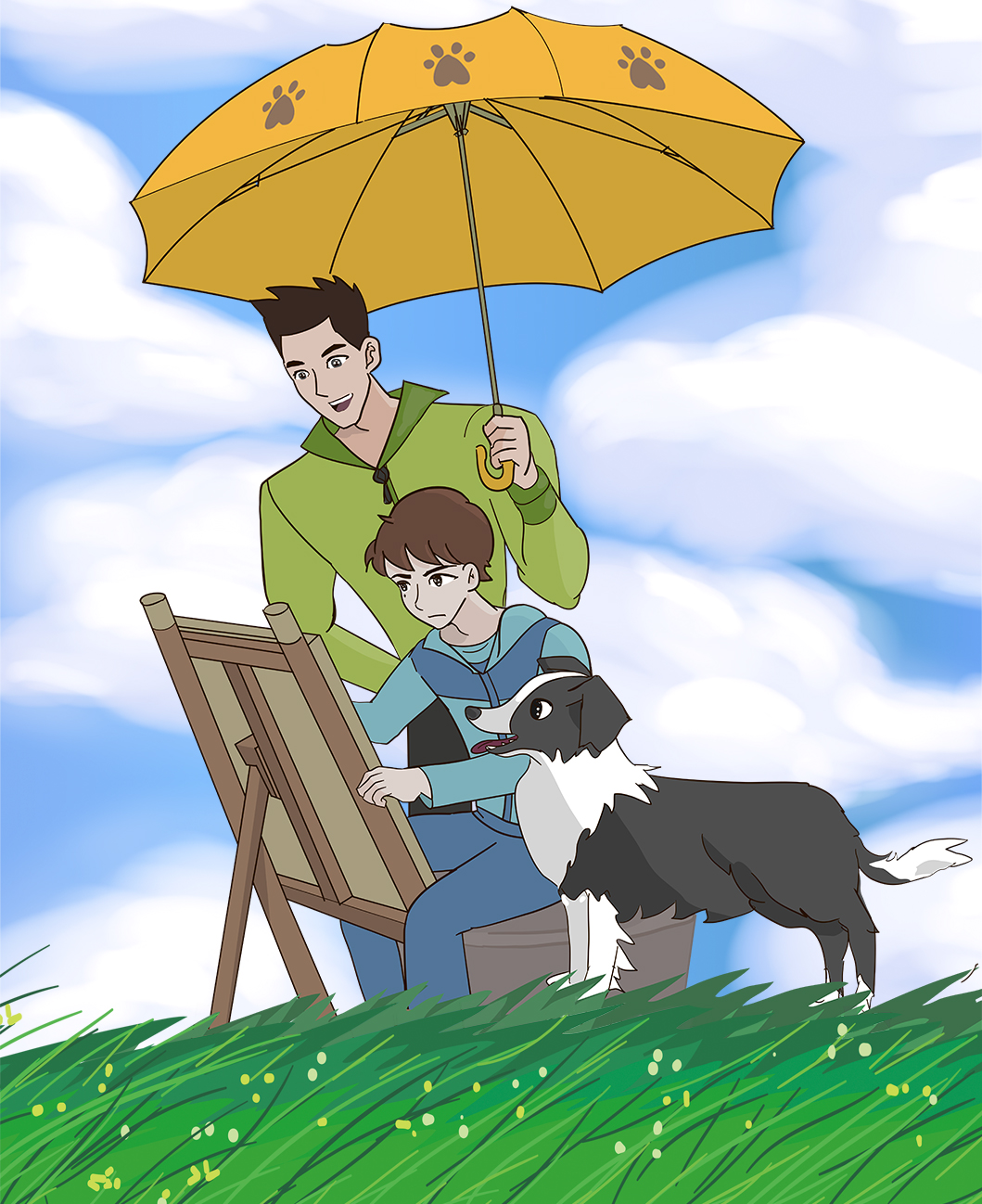 The Moyu Animation Company墨羽动画旗下动画片行游记剧Xing's Traveloguei剧照之行游记打伞海报-豆豆翘尾巴-无logo