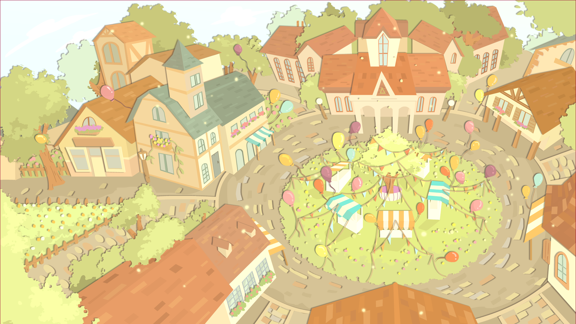 The Moyu Animation Company墨羽动画旗下动画片熊兔子贝贝 Bearabbit Beibei剧照之熊兔子贝贝EP10-SC001主场景-乡镇庆典街道鸟瞰-清稿