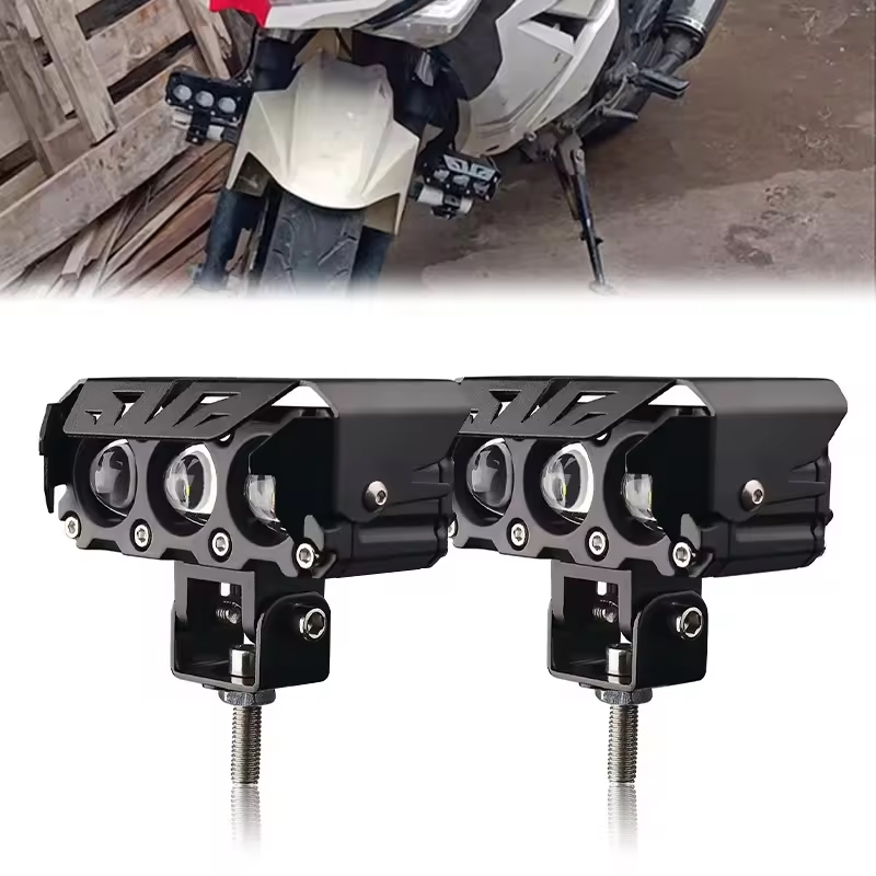 In Stock Motorcycle Lighting System Motorcycle Led Headlight Dual Color Hi/lo Beam Mini Driving Light