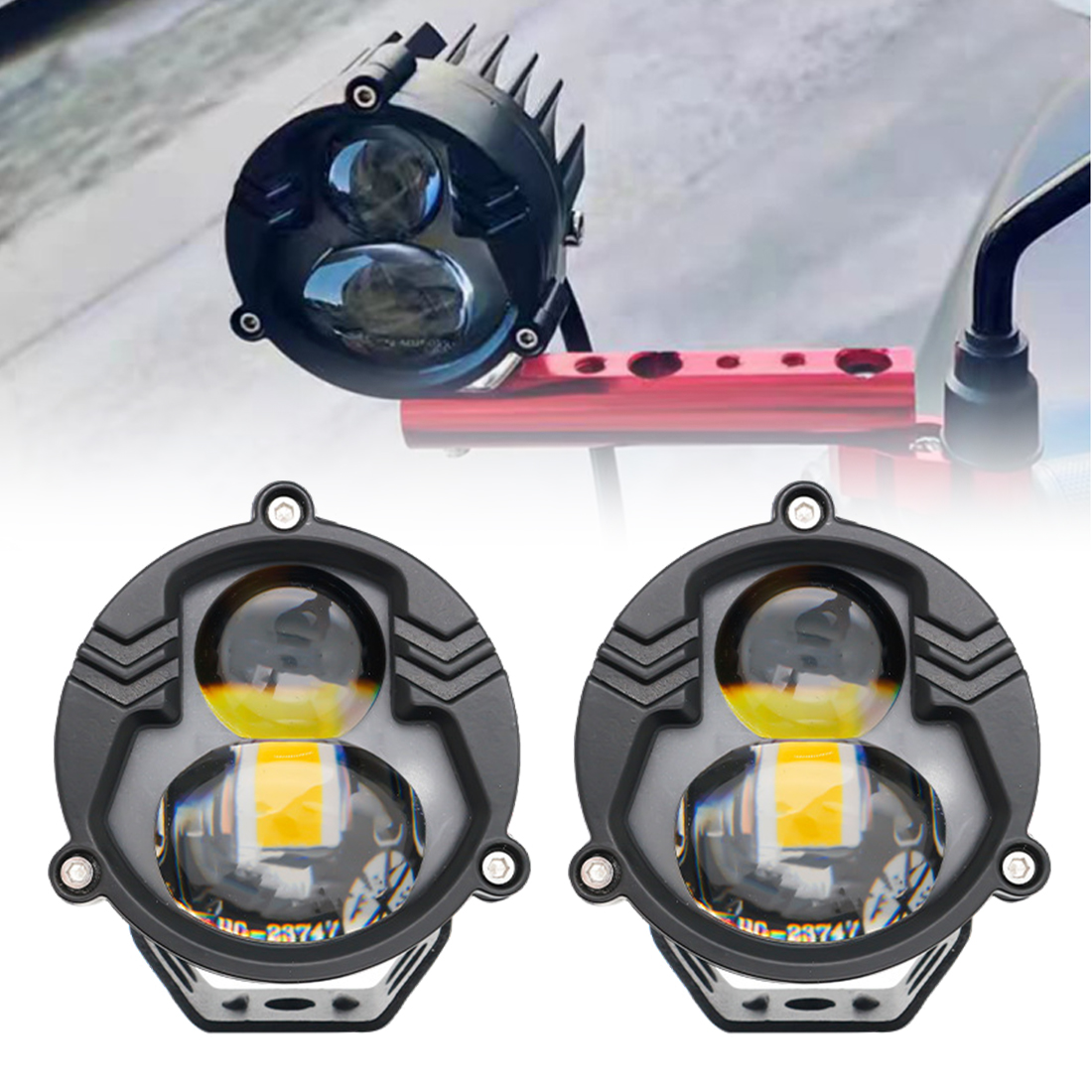New off-road 3-inch yellow and white dual color motorcycle spotlights, LED headlights, car LED fog lights, large