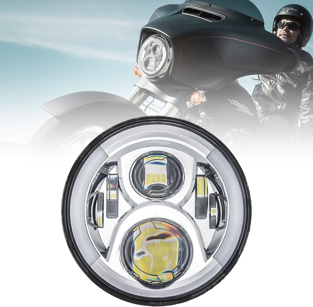 7 Inch 7 Round LED Headlight DRL (Left/Right) Turn Signal Lights motorcycle headlight for Motorcycle (Chrome)