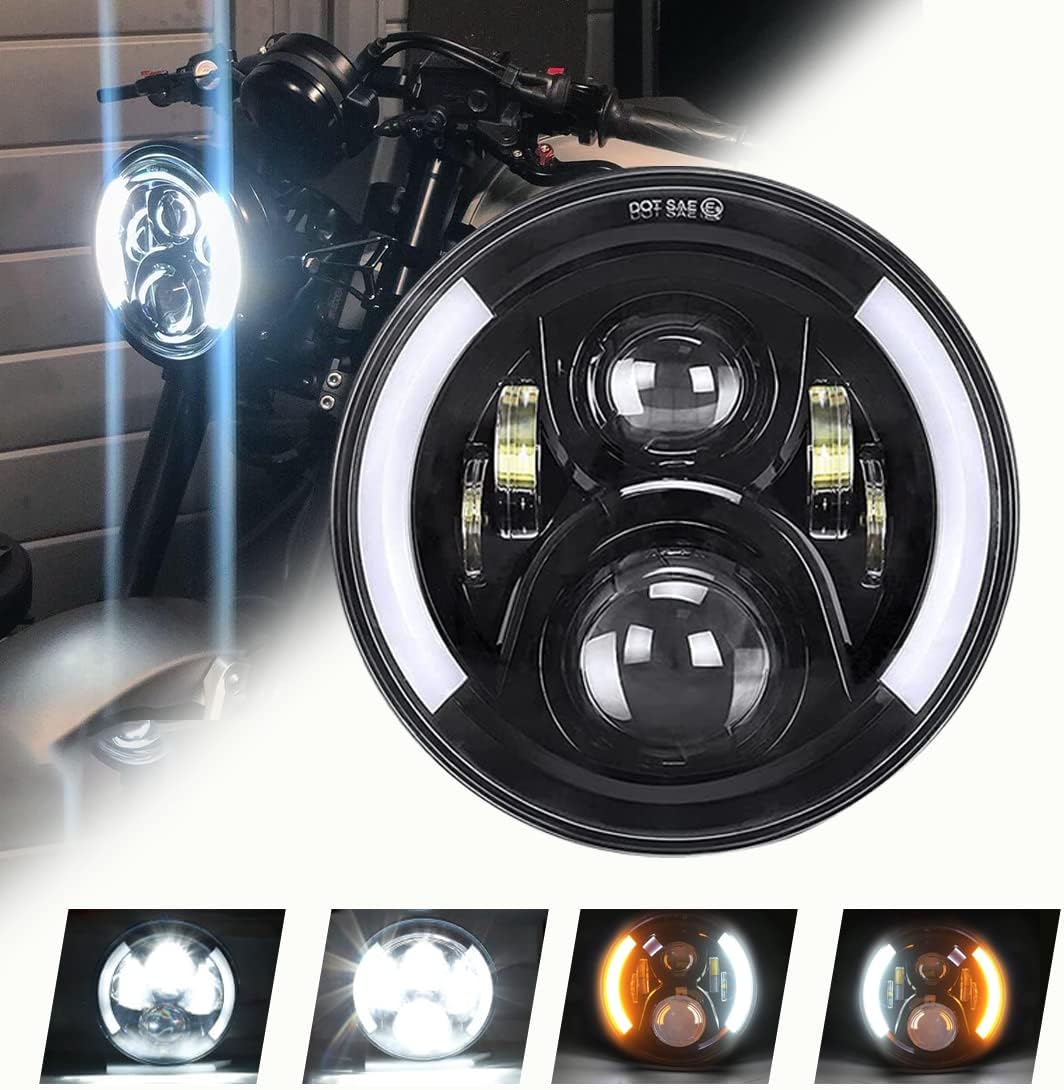 7 Inch 7 Round LED Headlight DRL (Left/Right) Turn Signal Lights motorcycle headlight for Motorcycle (Chrome)
