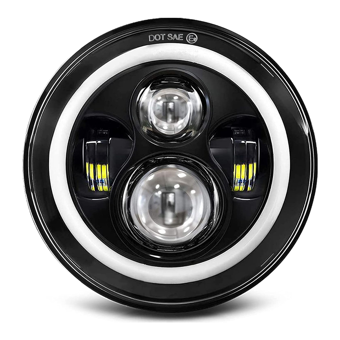 7 Inch Halo LED Headlight High/Low Beam, Motorcycle LED Headlight Projector Plug and Play 7'' round led Headlamp, 1PC Black