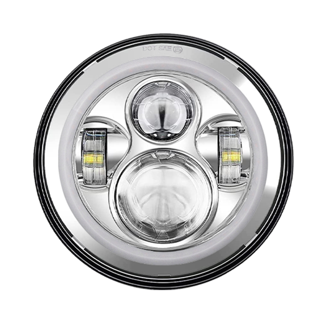 7 Inch Halo LED Headlight High/Low Beam, Motorcycle LED Headlight Projector Plug and Play 7'' round led Headlamp, 1PC Black