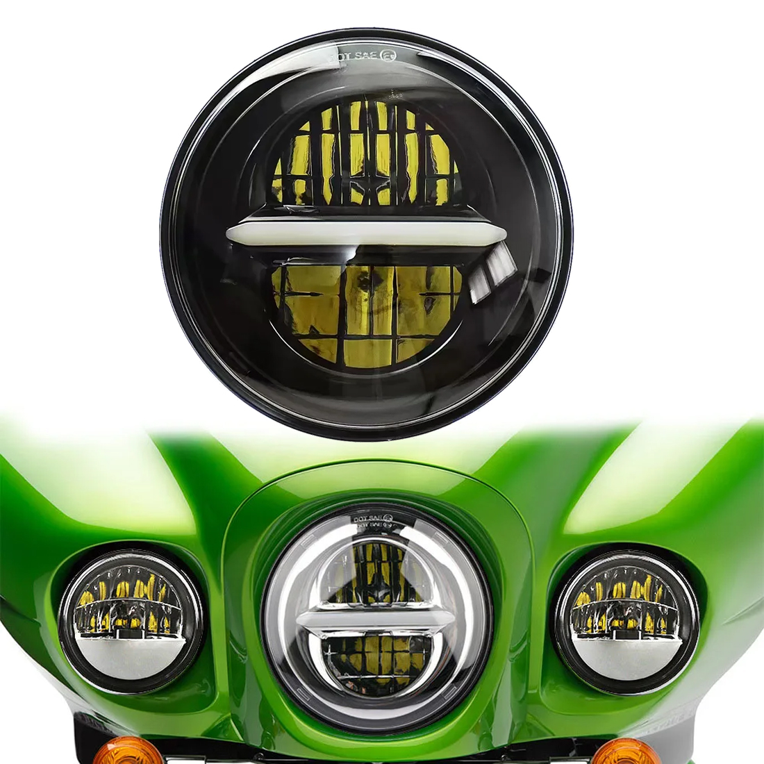 Unique design 5.75 Inch Round Motorcycle LED Headlight with DRL Angel Eye High & Low Beam H4 Projector Headlamp
