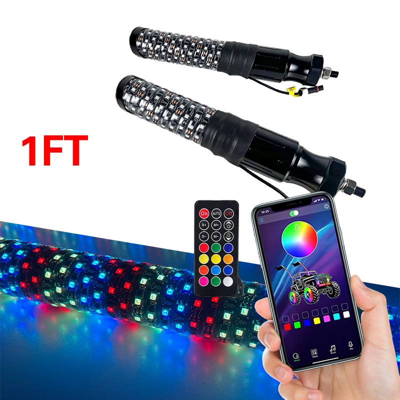 1ft APP Remote Control RGB Sprial Flashing Antena Led 1FT 2FT 3FT Fat Led Whip Lights For Off-Road ATV UTV RZR