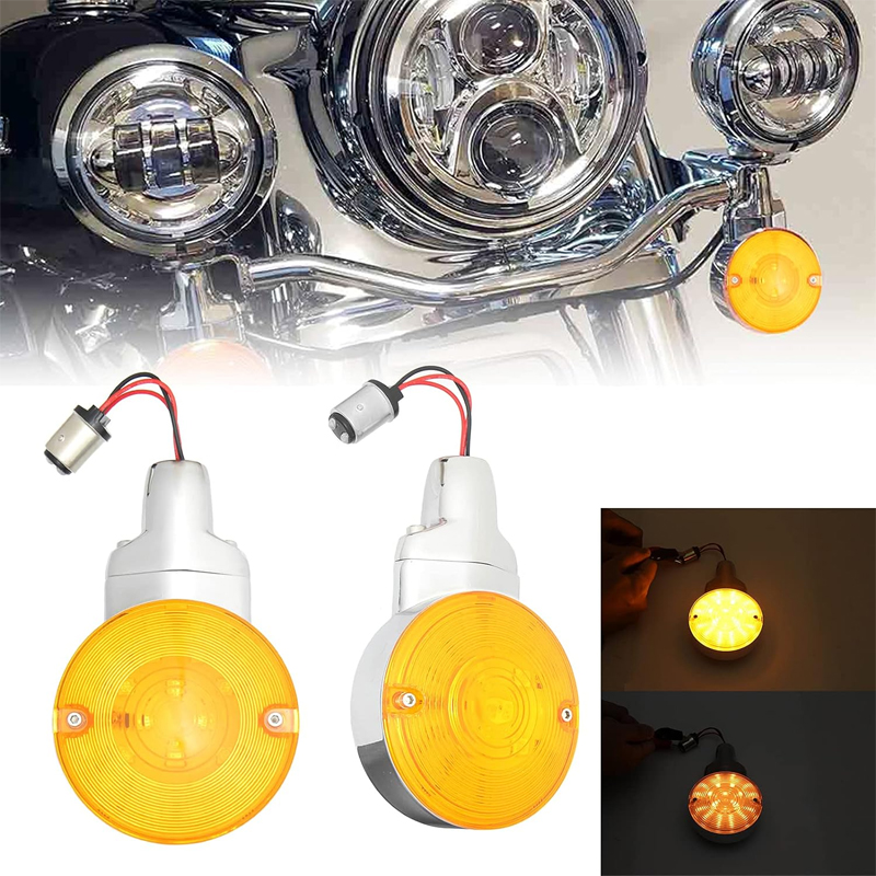 3-1/4 Inch Front Led Turn Signal 1157 Double Base Amber Lamp Compatible with Touring Electra Glide Road King FLHR FLHTC Heritage Softail Classic FLSTC