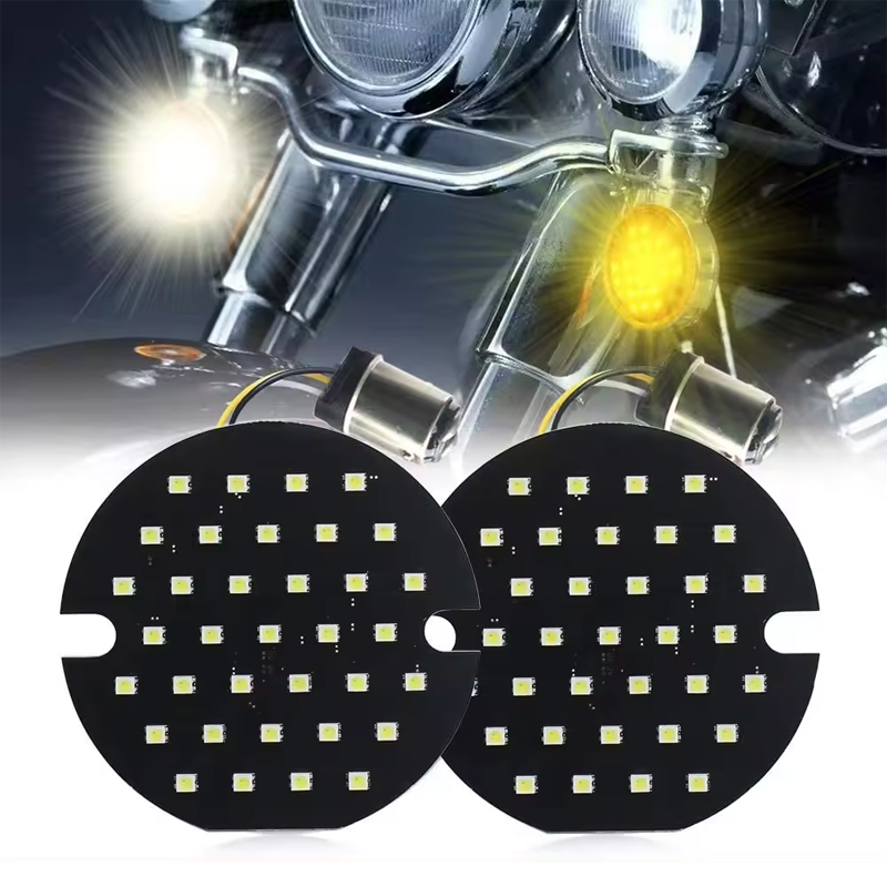 DC/AC 9-36V 3 1/4 inch Front Rear LED Turn Signals Flat Style 1157 Base White & Amber Light Compatible for Harle y/Softail/R oad King/Ultra Classic/Electra G lide/Ultra Limited.