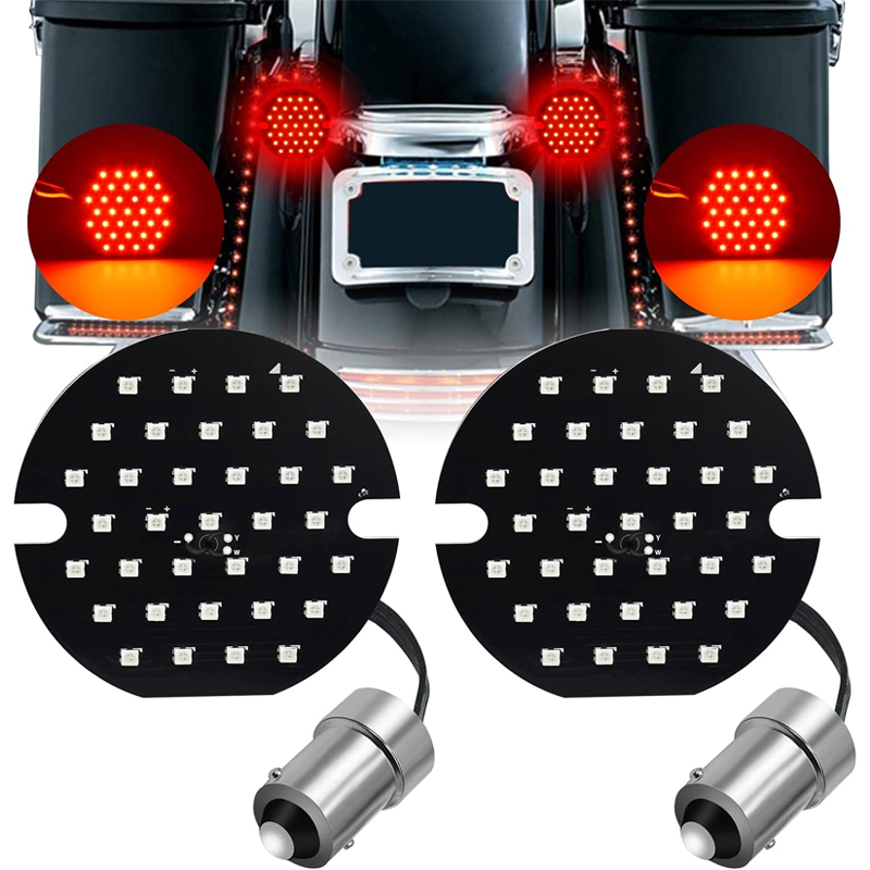 DC/AC 9-36V 3 1/4 inch Front Rear LED Turn Signals Flat Style 1156 Base White & Amber Light Compatible for Harle y/Softail/R oad King/Ultra Classic/Electra G lide/Ultra Limited.