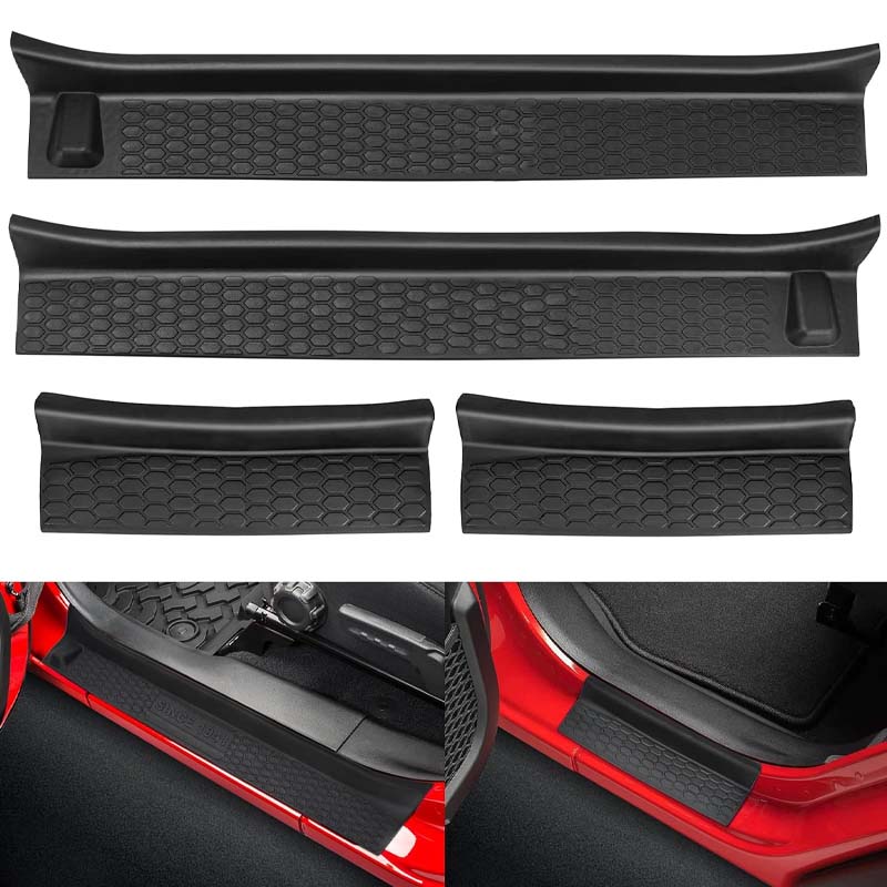 Door Sill Guards Kit for Gladiator JT Wrangler JL 4 Doors 2018-2024, Door Entry Guard Protector Accessories - Black Entry Scuff Plate Cover (4pcs Set)