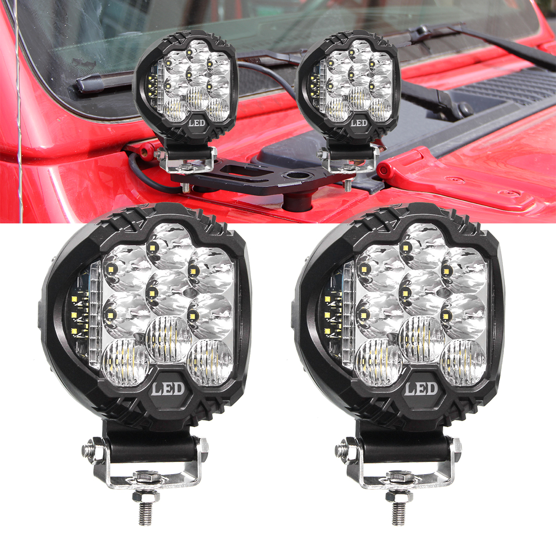 5 Inch 98W Amber LED Offroad Lights, 1 PCS Side Shooter LED Pod Light with DRL Spot Flood Combo Beam Driving Light IP68 Waterproof Yellow Fog Light for Truck Pickup Jeep 4x4 SUV ATV UTV