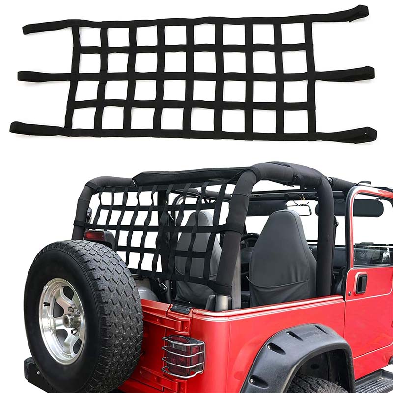 Auto Roof Mesh Cargo Net The Ultimate Solution for Jeep Wrangler YJ TJ JK JKU JL JLU and Gladiator JT 1987-2020, Cargo Net Extra Storage Heavy Duty Cargo Mesh Cover Black