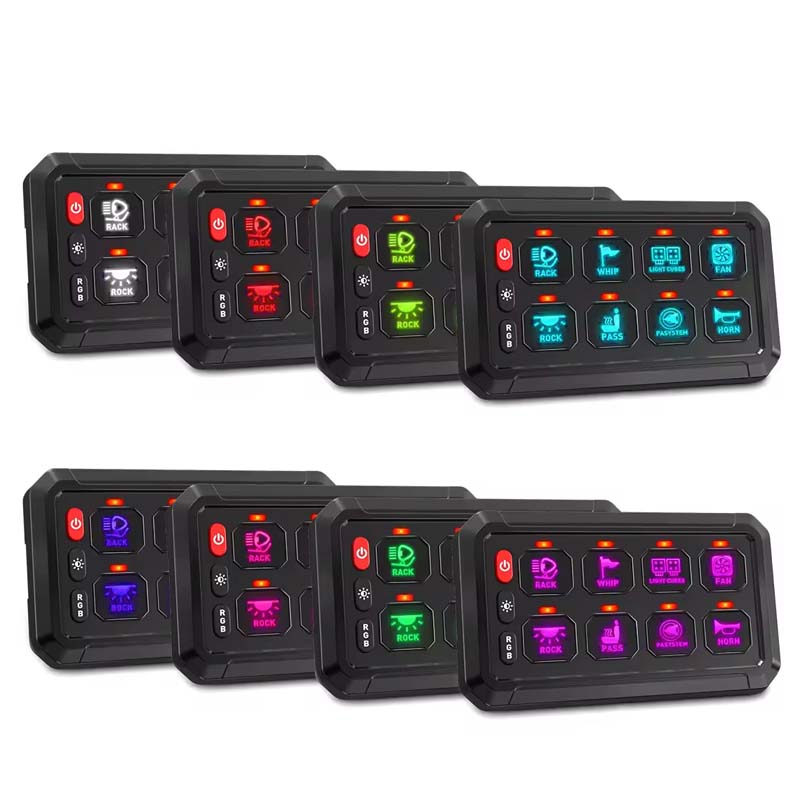 5.5 Inch RGB 8 Gang Switch Panel with 3 Silicon Button and control box for Auto car marine