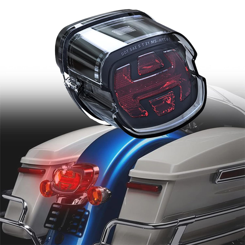 Motorcycle Smoked LED Tail Light Integrated Brake License Plate Light Low Profile Taillights for Sportster 883 1200, Softail Fat Boy, Electra Road Glide, Dyna