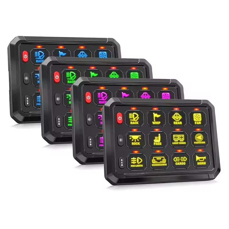 Multifunction Switch Momentary Circuit Control Relay System Box RGB 12 Gang Switch Panel For Car Pickup Truck UTV SUV Boat