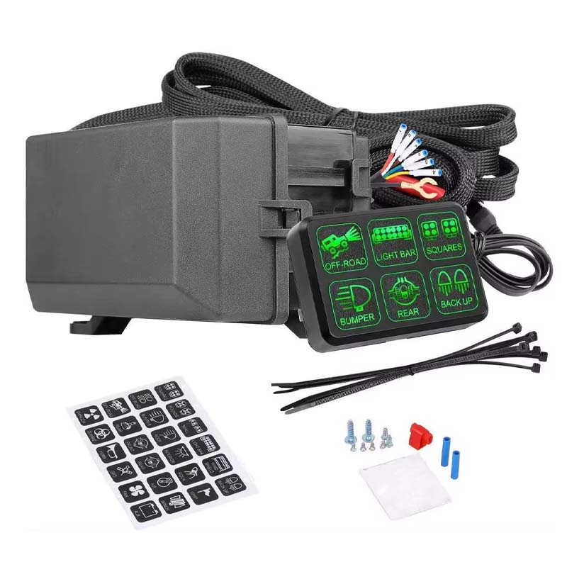 6 Gang Car Dimmable Green LED Electronic Relay System Box Circuit Control Box Touch Universal Switch Panel For Truck SUV Auto
