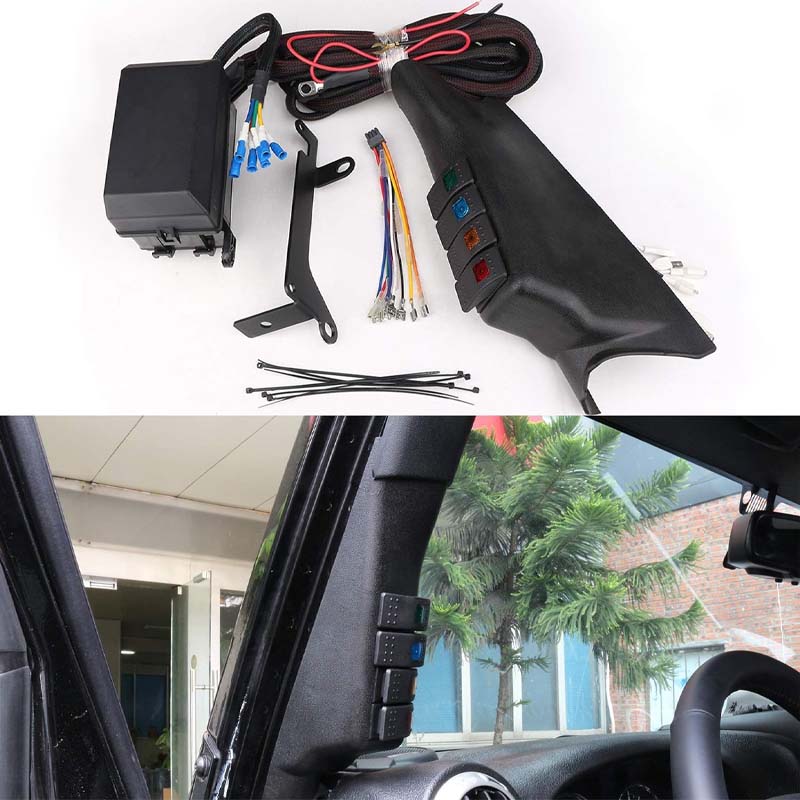 Left-Hand-Drive A-Pillar Switch Pod with 4 Rocker Switch Power up to 4 LED Offroad Lights and Accessories Compatible with JK 2011-2017