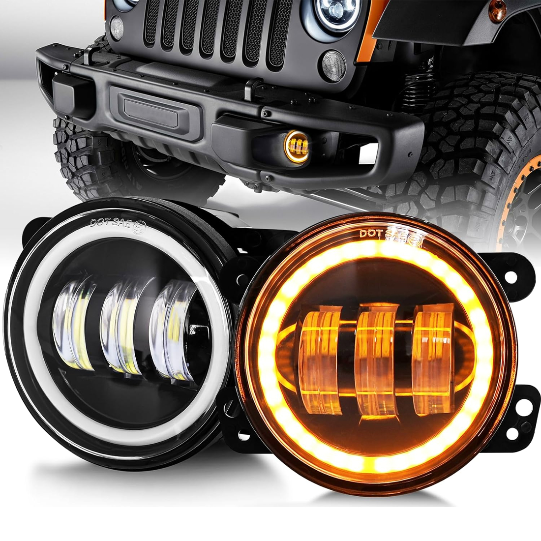 4-inch circular LED fog light DRL white halo point fog light with steering front bumper drive light 2007-2018 Jeep Wrangler Unlimited JK (2 pieces)