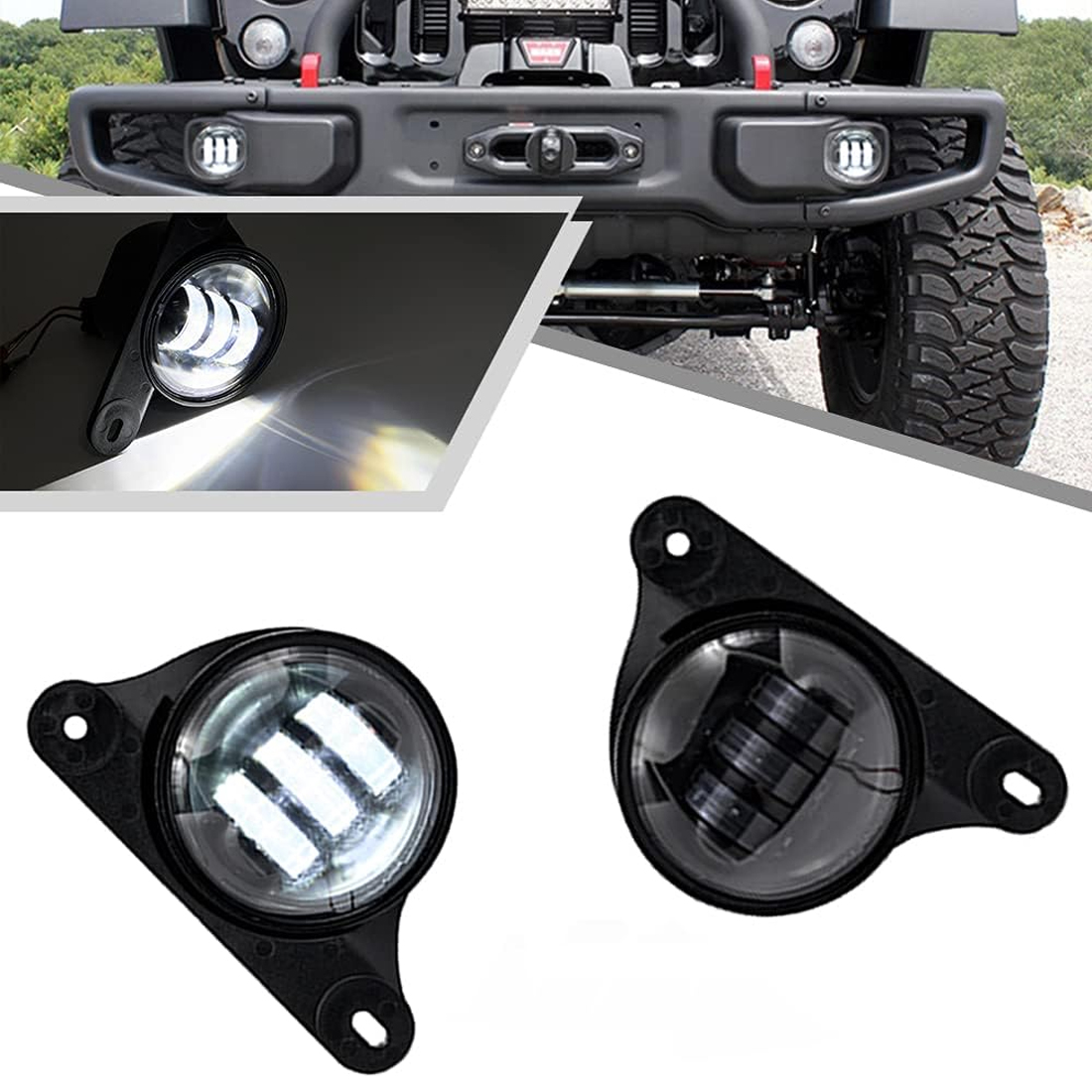2-piece LED fog lights only applicable to Jeep Wrangler JK&JKU, front bumper 2007-2016 fog light replacement