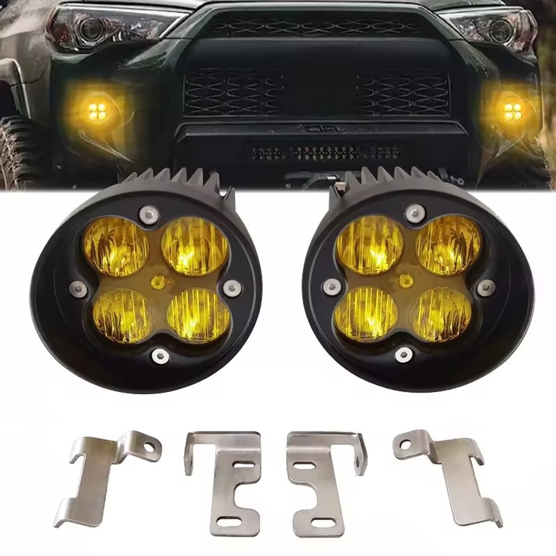 High Power Waterproof LED Wide Angle Flood Beam Amber Fog Light Kit For Toyota 4runner Tacoma Tundra Rav4