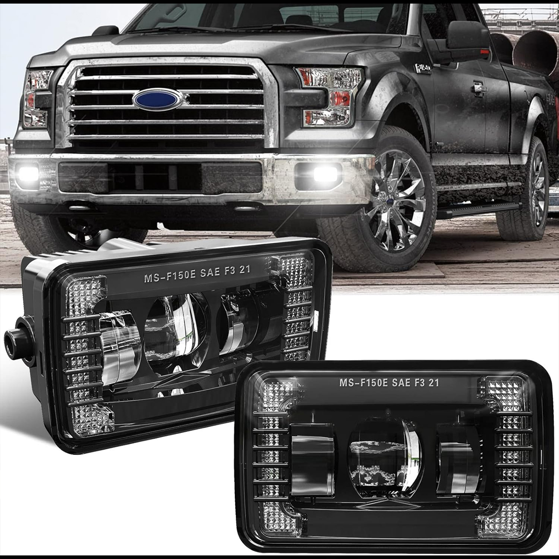 New LED Fog Lights Assembly DOT Approved w/White DRL Compatible with Ford F150 2015 2016 2017 2018 2019 2020-1 Pair Black