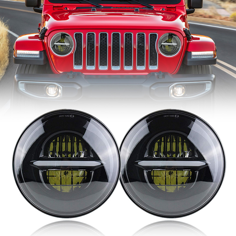 7-inch Jeep headlights with daytime running lights, white amber turn signal 2019 new headlights - black
