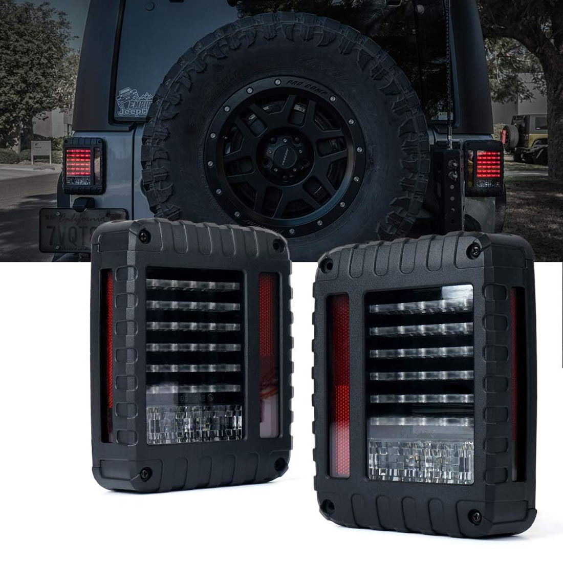 JK LED Tail Lights with Rear Brake Turn Signal & Reverse Lights Function, Smoked Lens Rear Lights Compatible with 2007-2018 Jeep Wrangler