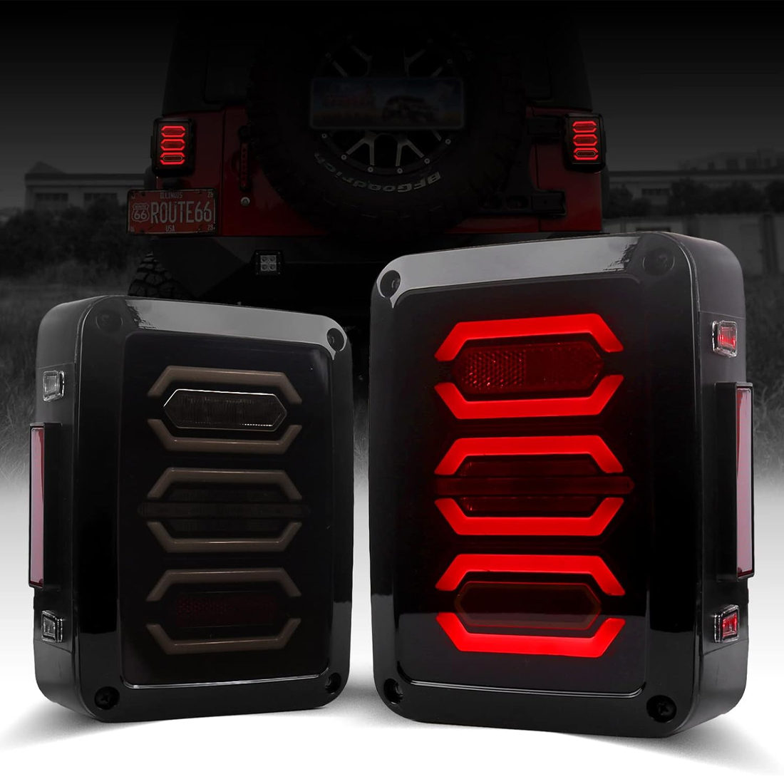LED Rear Tail Light Replacement for Jeep Wrangler [Hexagon Design] [Smoke Lens] [Plug n Play] LED Brake Light for Jeep Wrangler JK JKU Unlimited Accessories 2007-2018